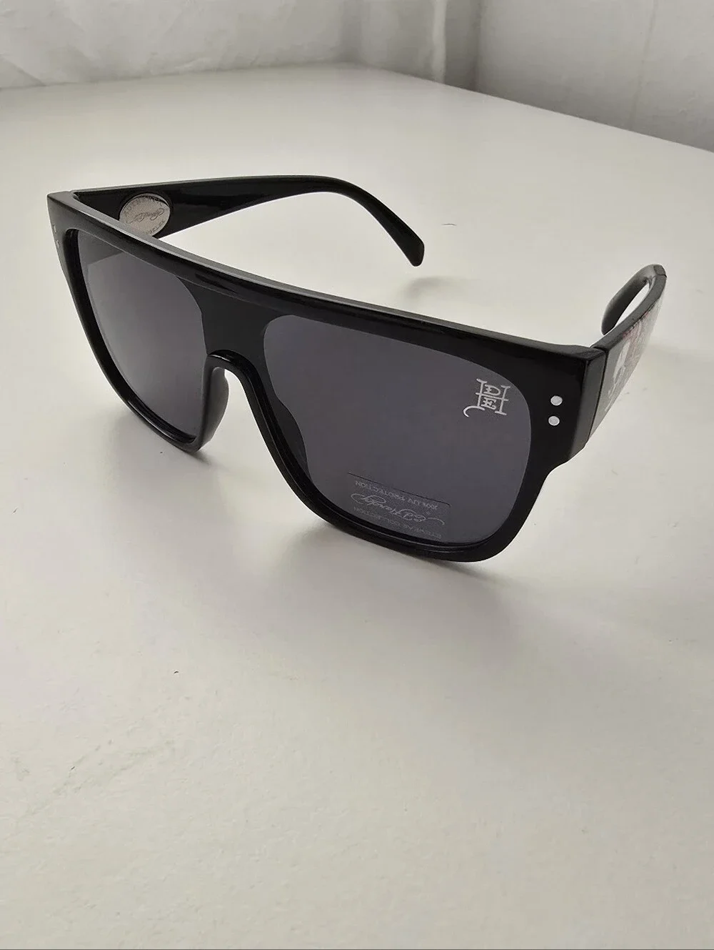 NEW Ed Hardy Flat Top Shield Sunglasses Black Skull Rose Tattoo